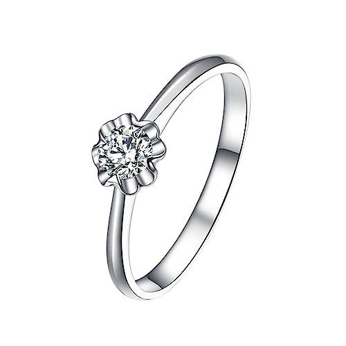 Damen Ringe 750 Weißgold, Promise Ring Women Blumensolitär Labor Geschaffener Diamant 0.137ct Runde Form Weiß Trauringe Größe 61 (19.4) von Dsnyu