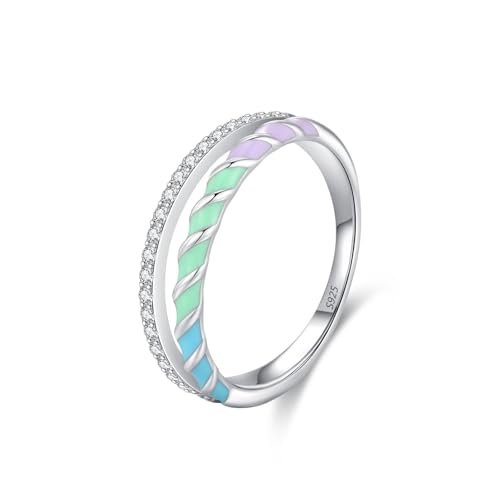 Damen Ringe 925 Silber, Eheringe Doppellagiges Spiral-Farbtropfen-Design Zirkonia Runde Form Silber Schmuck Größe 60 (19.1) von Dsnyu