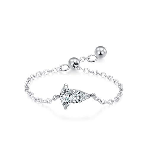 Damen Ringe 925 Silber, Trauringe Verstellbare Kette In Blätterform Zirkonia Ovale Form Silber Schmuck Größe Verstellbar von Dsnyu