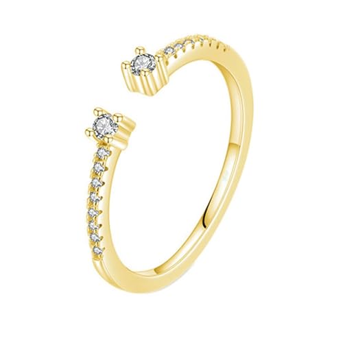 Damen Ringe Gold 375 Echtgold, Ehering 9K Gelbgold Moissanit 2X2mm Runde Form Schlichter Offener Schmuck Einstellbar Größe 61 (19.4) von Dsnyu