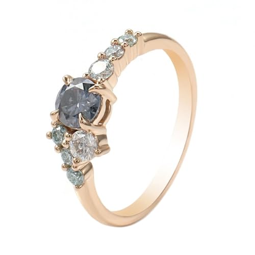Damen Ringe Gold 375 Echtgold, Eheringe Grau Grün Moissanit 2ct Runden Trauringe 9K Gelbgold Größe 58 (18.5) von Dsnyu
