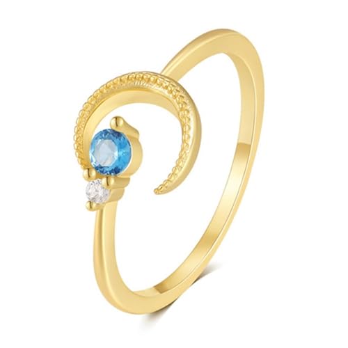 Damen Ringe Gold 375 Echtgold, Wedding Ring Bands 9K Gelbgold Saphir 3mm Runde Form Mond Offener Schmuck Verstellbar für Verlobung Hochzeit Größe 52 (16.6) von Dsnyu