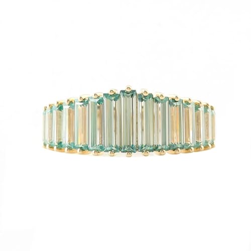 Damen Ringe Gold 585, Eheringe 14 Karat Gelbgold mit Luxuriösem Grünem Rechteckigem Moissanit Geburtstagsgeschenk Größe 45 (14.3) von Dsnyu