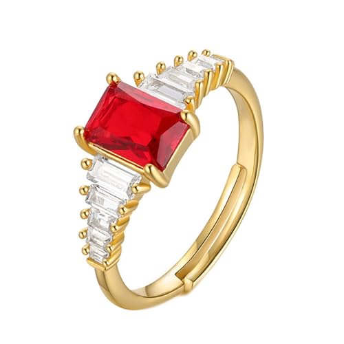 Damen Ringe Gold Hochzeit, Eheringe 14K Gelbgold Im Labor Hergestellter Rubin 5X7mm Eleganter Offener Schmuck Einstellbar Größe 52 (16.6) von Dsnyu