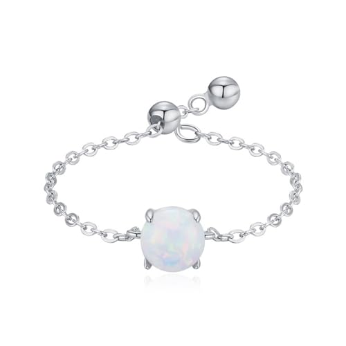 Damen Ringe Silber, Verlobungsringe 925 Sterling Silber Verstellbare Dünne Kette mit Opal Opal Runde Form Schmuck Größe Verstellbar Damen Ringe Silber, Verlobungsringe 925 Sterling Silber Verstellbare Dünne Kette mit Opal Opal Runde Form Schmuck Größe Verstellbar von Dsnyu