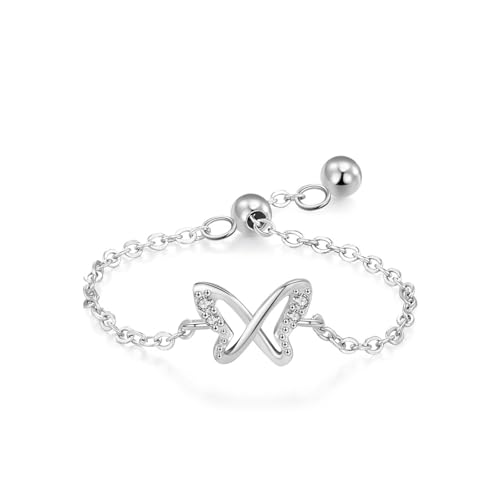 Damen Ringe Silber 925, Engagement Ring Schmetterling Aushöhlen Zirkonia Runde Form Silber Schmuck Größe Verstellbar von Dsnyu