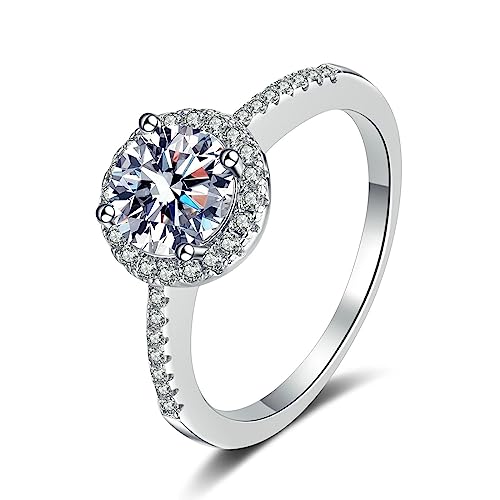 Damen Ringe Silber 925, Verlobungsringe 4-Zackiger Weißer 0.5ct Moissanit Runde Form Größe 45 (14.3) mit Schmuck Box von Dsnyu