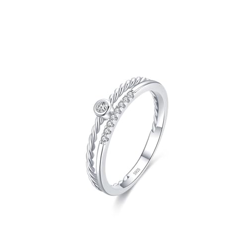 Damen Ringe Silber 925, Verlobungsringe Doppellagig Gebogen Zirkonia Runde Form Silber Schmuck Größe 60 (19.1) von Dsnyu