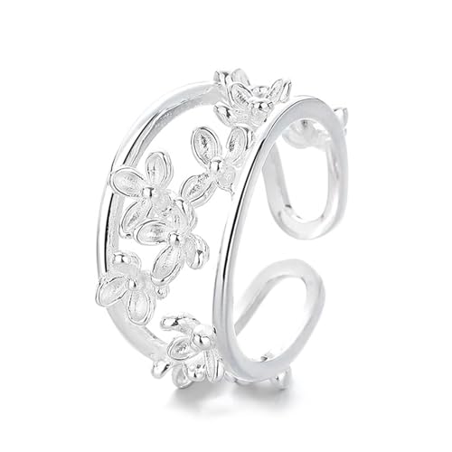 Damen Ringe Silber 925, Wedding Ring Breite Blumenmulde Silber Schmuck Größe Verstellbar von Dsnyu