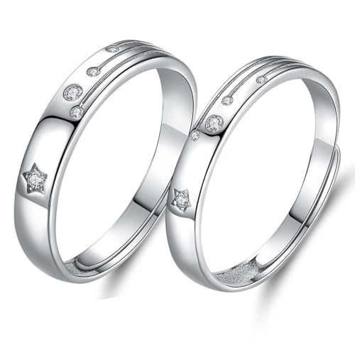 Damen Ringe Silber 925, Wedding Ring Wunschsternschnuppe Zirkonia Runde Form Silber Schmuck Größe Verstellbar von Dsnyu