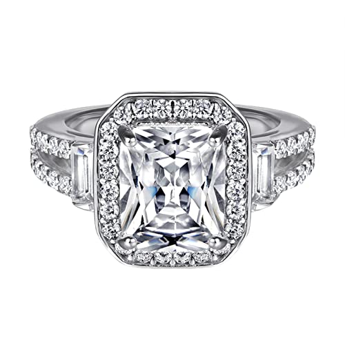 Damen Ringe Silber Schlicht, Rechteck Weiß 7X9Mm Zirkonia Rechteckiger Heiligenschein Verlobung Ringe mit Gravur 52 von Dsnyu