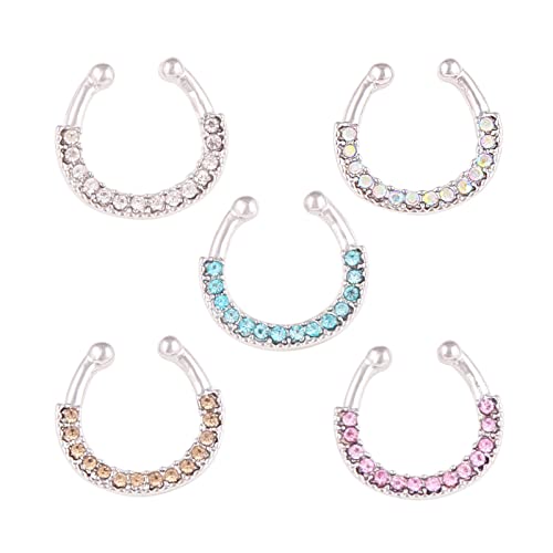 Dsnyu 5 Stücke Frauen Nasenpiercing Ring, Hoop Piercing Nasenflügel, Silber Metalllegierung Fake Septum Nase Ohr Piercing Ring Zirkonia in U-Form von Dsnyu