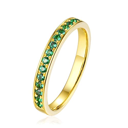 Dsnyu 750 Gelbgold Ring, 0.2ct Smaragd Ringe Vintage, Gold Partner Ringe Eine Reihe Von Runden Smaragden Trauringe zum Valentinstag Größe 65 (20.7) von Dsnyu