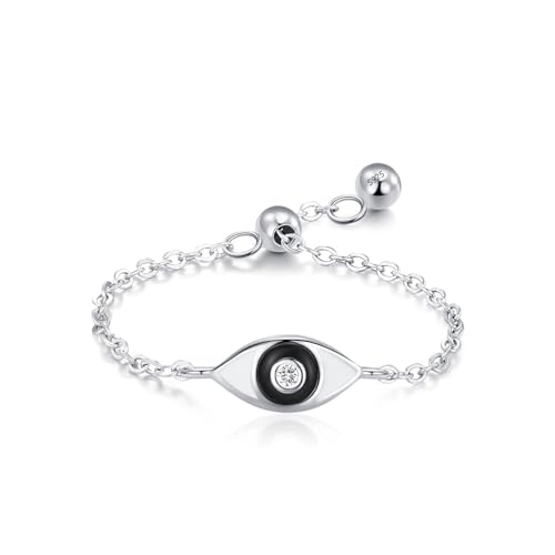 Dsnyu 925 Silber Ringe, Eheringe Frau Augenverstellbare Kette Zirkonia Runde Form Silber Schmuck Größe Verstellbar von Dsnyu