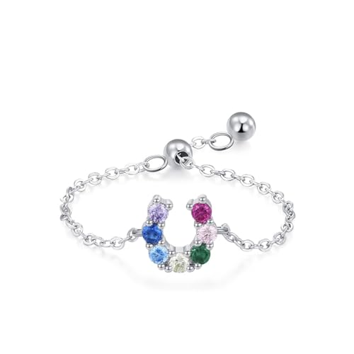 Dsnyu 925 Silber Ringe, Eheringe für Frauen U-Förmige Verstellbare Kette Zirkonia Runde Form Silber Schmuck Größe Verstellbar von Dsnyu