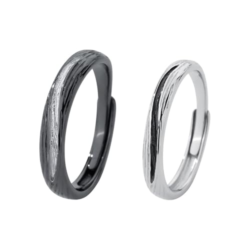 Dsnyu 925 Silber Ringe, Hochzeitsringe Herren Eleganter Stil mit Linie Schwarz Schmuck Größe Verstellbar von Dsnyu
