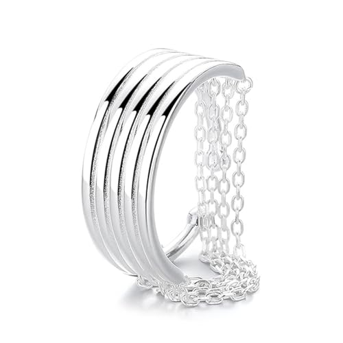 Dsnyu 925 Silberring Frauen, Eheringe Breite Mehrlagige Quastenkette Silber Schmuck Größe Verstellbar von Dsnyu