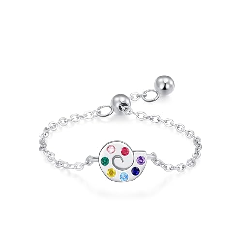 Dsnyu 925 Silberring Frauen, Hochzeitsringe Verstellbare Kette mit Regenbogenschnecke Zirkonia Runde Form Silber Schmuck Größe Verstellbar von Dsnyu
