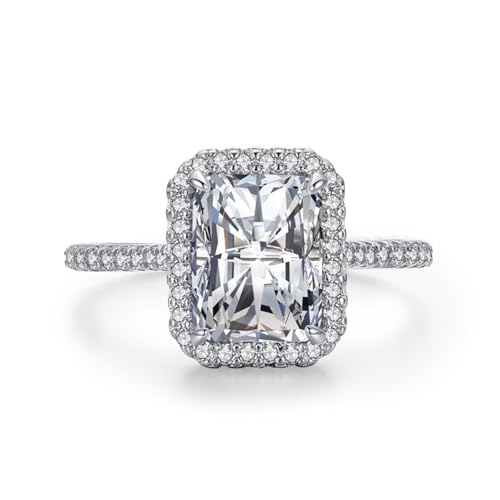 Dsnyu 925 Silberring Frauen, Verlobungsringe Rechteckiger Heiligenschein Zirkonia Silber Schmuck Größe 52 (16.6) von Dsnyu