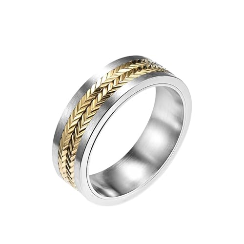 Dsnyu Anxiety Ring, Promise Ring For Men Gold Weizenformspinner Herren Schmuck 7mm Breit Edelstahl Größe 57 (18.1) Komfort Fit mit Box von Dsnyu