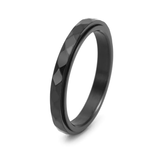 Dsnyu Anxiety Ring Fidget, Wedding Ring Women Schwarz Geometrische Drehbare Ringe Schmuck 3mm Breit Titan Größe 67 (21.3) Komfort Fit mit Box von Dsnyu