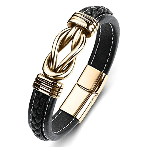 Dsnyu Armbänder Herren, Gold Schwarz Bettelarmband Junge mit Magnet Verschluss, 20CM Überlappend Retro Punk Armband für Hochzeit von Dsnyu