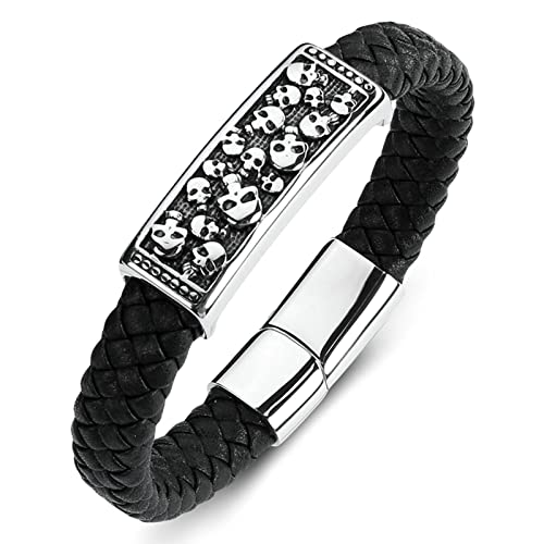 Dsnyu Armbänder Herren Rock, Schwarz Bettelarmband Herren mit Magnet Verschluss, 16.5CM Schädel Armbänder Totenkopf Party Schmuck von Dsnyu