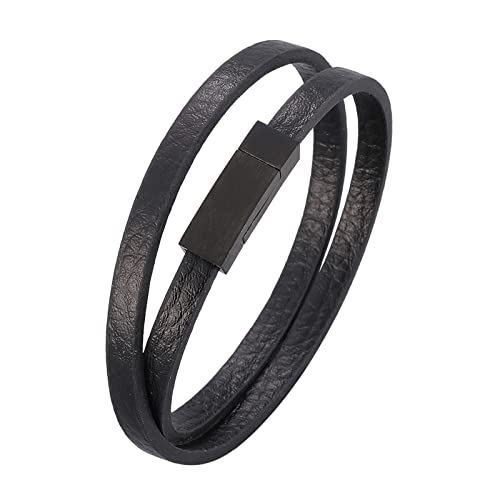 Dsnyu Armbänder Leder, Schwarz Armbänder Herren Rock, 18.5CM Einfach Armreif Retro für Verlobung von Dsnyu