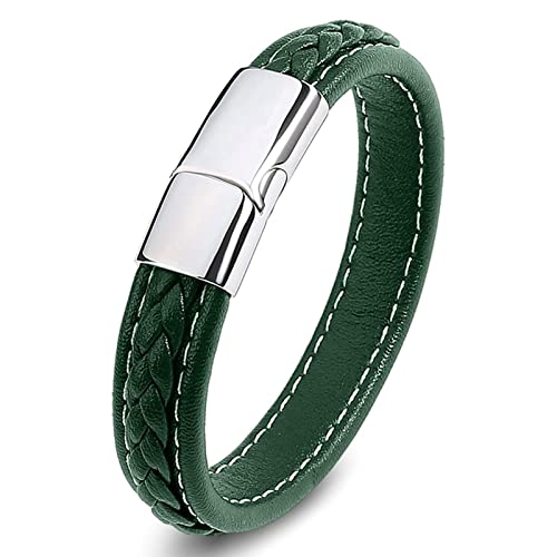 Dsnyu Armbänder Leder Herren, Silber Grün Armbänder für Paare mit Magnet Verschluss, 16.5CM Einfach Herrenarmband Retro zum Valentinstag von Dsnyu