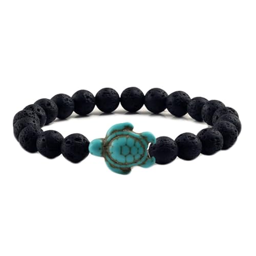 Dsnyu Armband Blau Perlen, Perlenarmband Herren Lavastein Schildkröte Stein Armband Runden Geburtstag Modeschmuck Elastisch 1 Stück von Dsnyu