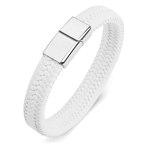 Dsnyu Armband Männer, Armband Herren Edelstahl Lederarmband 16.5 cm Weiß Breit von Dsnyu