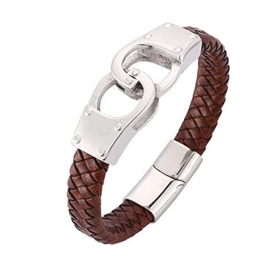 Dsnyu Armband Paar Leder, Silber Lederarmbänder Jungen, 18.5CM Handschellen Magnetschnalle Geflochten Armband Charms für Weihnachten von Dsnyu