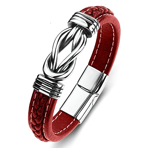 Dsnyu Armband für Paare, Silber Rot Armband Junge mit Magnet Verschluss, 20CM Überlappend Armreif Retro für Bruder von Dsnyu