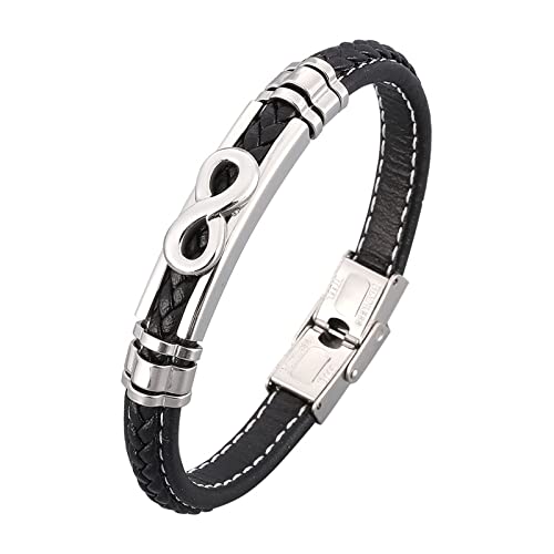 Dsnyu Armreif Leder Herren, Silber Armbänder Couple, 18.5CM Unendlich Gothic Armband für ihn von Dsnyu