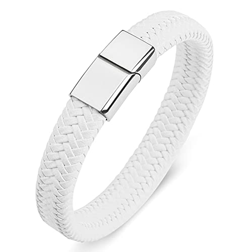 Dsnyu Armreif Paare, Weiß Leder Armbänder Mann mit Magnet Verschluss, 16.5CM Einfacher Stil Charming Armband zum Jubiläum von Dsnyu