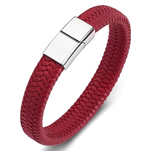 Dsnyu Armreifen Herren Leder, Rot Hip Hop Armband Herren mit Magnet Verschluss, 20CM Einfacher Stil Armbänder Rocker Party Schmuck von Dsnyu