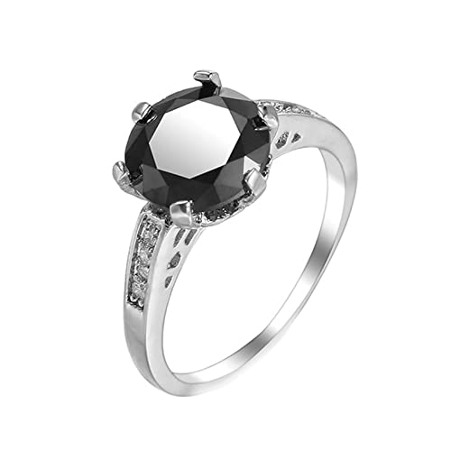 Dsnyu Bandring Breit Damen, Rund Schwarz Zirkonia Schlicht Elegant Solitär Modeschmuck Ringe mit Stein Silber 54 (17.2) von Dsnyu