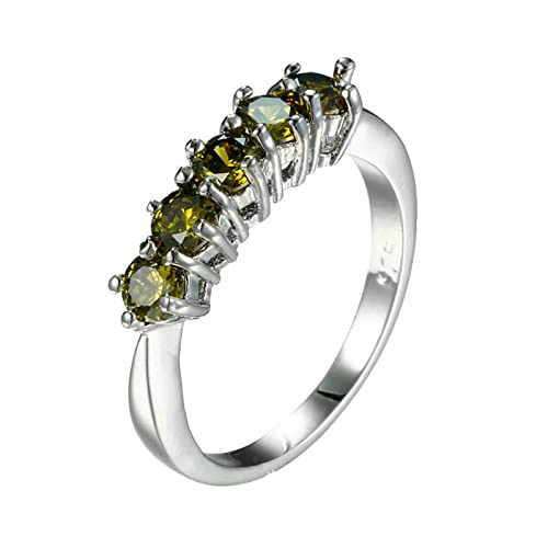 Dsnyu Bandring Eternity, Rund Olive Grün Zirkonia Fünf Stein Hochzeitsringe für Frauen Silber 57 (18.1) von Dsnyu