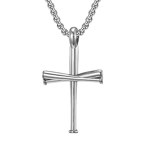 Dsnyu Cross Necklace Men Silver, Herren Halskette Edelstahl Asymmetrisch Anhänger Rolo Modeschmuck Accessoires von Dsnyu