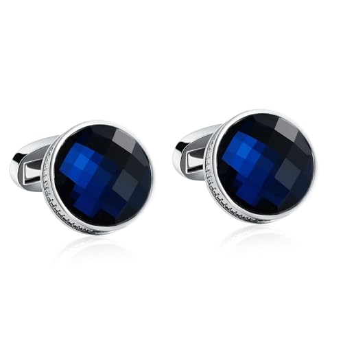 Dsnyu Cufflinks Blue, Manschettenknöpfe Herren Rundes Rhombisches Muster Zirkonia Edelstahl Hemd Anzug Schmuck mit Geschenkbox von Dsnyu