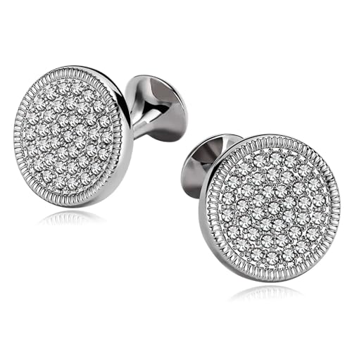 Dsnyu Cufflinks for Men, Edelstahl Manschettenknöpfe Weiß Runder Kristall Zirkonia Hemd Anzug Herren Schmuck mit Geschenkbox von Dsnyu