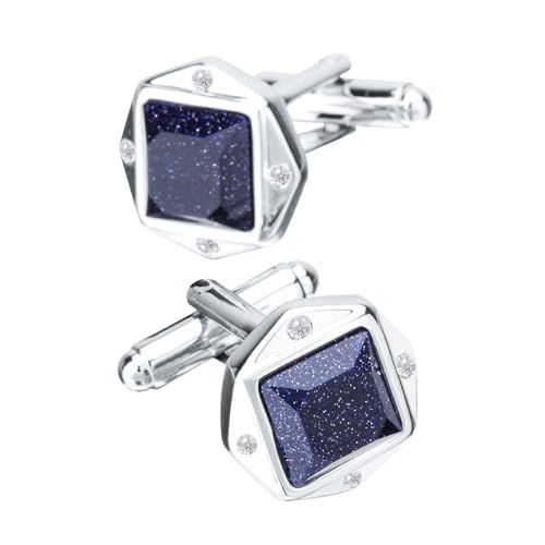 Dsnyu Cufflinks for Men Blue, Manschettenknöpfe Glänzender Sandstein Zirkonia Quadratische Form Hemd Anzug Herren Schmuck mit Geschenkbox von Dsnyu