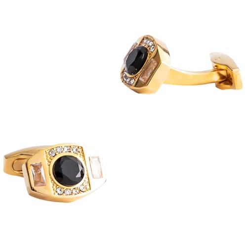 Dsnyu Cufflinks for Men Gold, Manschettenknöpfe Retro Schwarz Geometrisch mit Kubischem Zirkon Runde Form Hemd Anzug Herren Schmuck mit Geschenkbox von Dsnyu