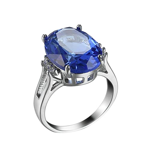 Dsnyu Damen Modeschmuck Ringe, Oval Blau Zirkonia Elegant Solitär Modeschmuck Ringe Schlicht Silber 57 (18.1) von Dsnyu