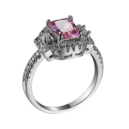 Dsnyu Damenring Gold Zirkonia, Rechteckig Rosa Zirkonia Elegant Solitär Ringe Frauen Freundschaft Silber 52 (16.6) von Dsnyu