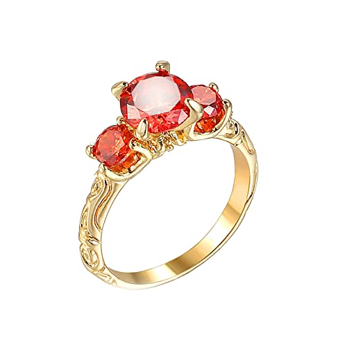 Dsnyu Damenringe Zirkonia, Rund Rot Zirkonia Retro Drei Stein Ring für Damen Vintage Vergoldet 54 (17.2) von Dsnyu