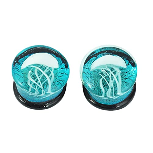 Dsnyu Earring Plug 16MM, 2er Set Rund mit Meerestier Ohrring Damen Modern Plug, 5/8 inch Plugs mit Stein Blau von Dsnyu