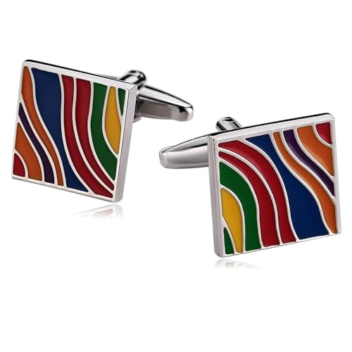 Dsnyu Edelstahl Manschettenknöpfe, Manschettenknöpfe Trauzeuge Bunt Quadrat Hemd Anzug Herren Schmuck mit Geschenkbox von Dsnyu
