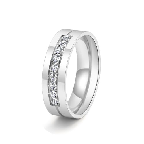 Dsnyu Edelstahl Ring Ehering, Engagement Ring Woman Silber Rille Zirkonia Runde Form Schmuck 6mm Breit Größe 57 (18.1) Komfort Fit mit Box von Dsnyu