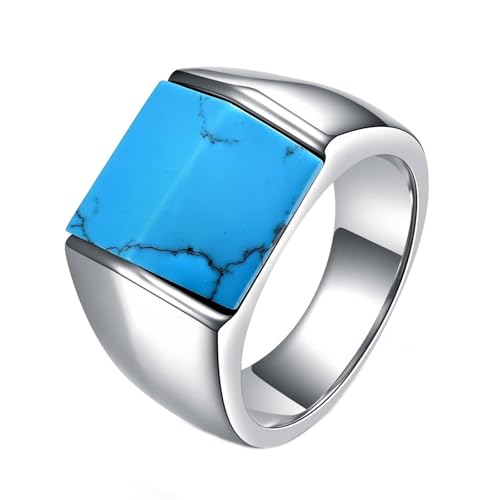 Dsnyu Edelstahl Ring Mann, Verlobungsringe Silber mit Geometrischem Türkis Trauringe Herren Schmuck Größe 65 (20.7) von Dsnyu